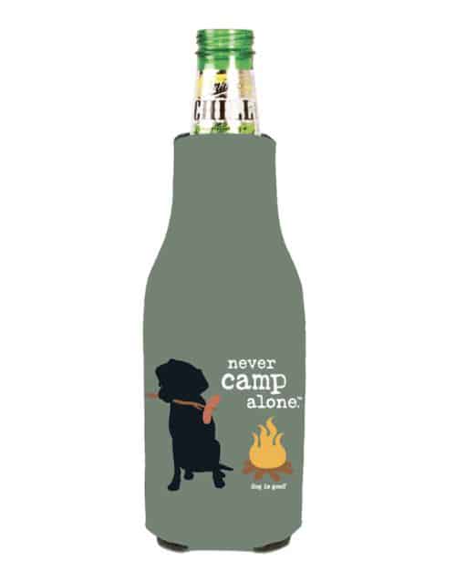 Bottle Koozie: Never Camp Alone - Green