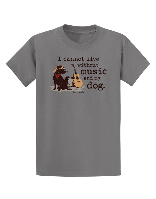 T-shirt: I Cannot Live Without Music and My Dog (Unisex, Grey)